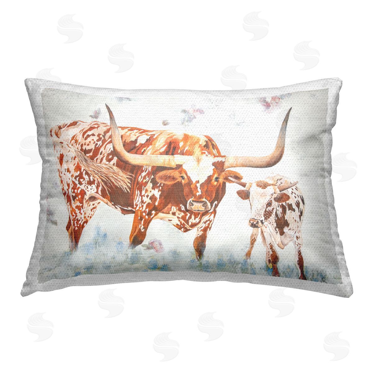 Diane Fifer Longhorn Cow & Calf Outdoor Quick-Dry Polyester Printed Throw Pillow
