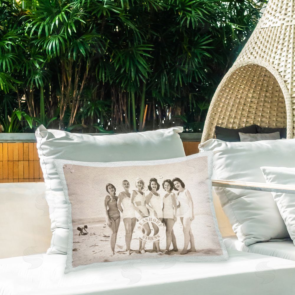 Graffitee Studios Vintage Seashore Sirens Outdoor Quick-Dry Polyester Printed Throw Pillow in Back Yard