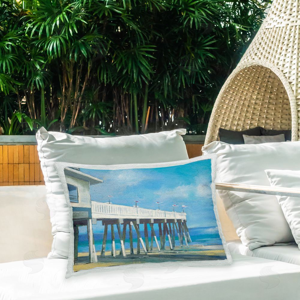 Jill Martin Beach Boardwalk Dock Outdoor Quick-Dry Polyester Printed Throw Pillow in Back Yard