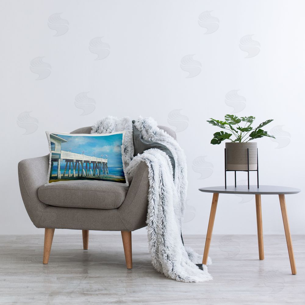 Jill Martin Beach Boardwalk Dock Printed Plush Polyester Throw Pillow On Chair