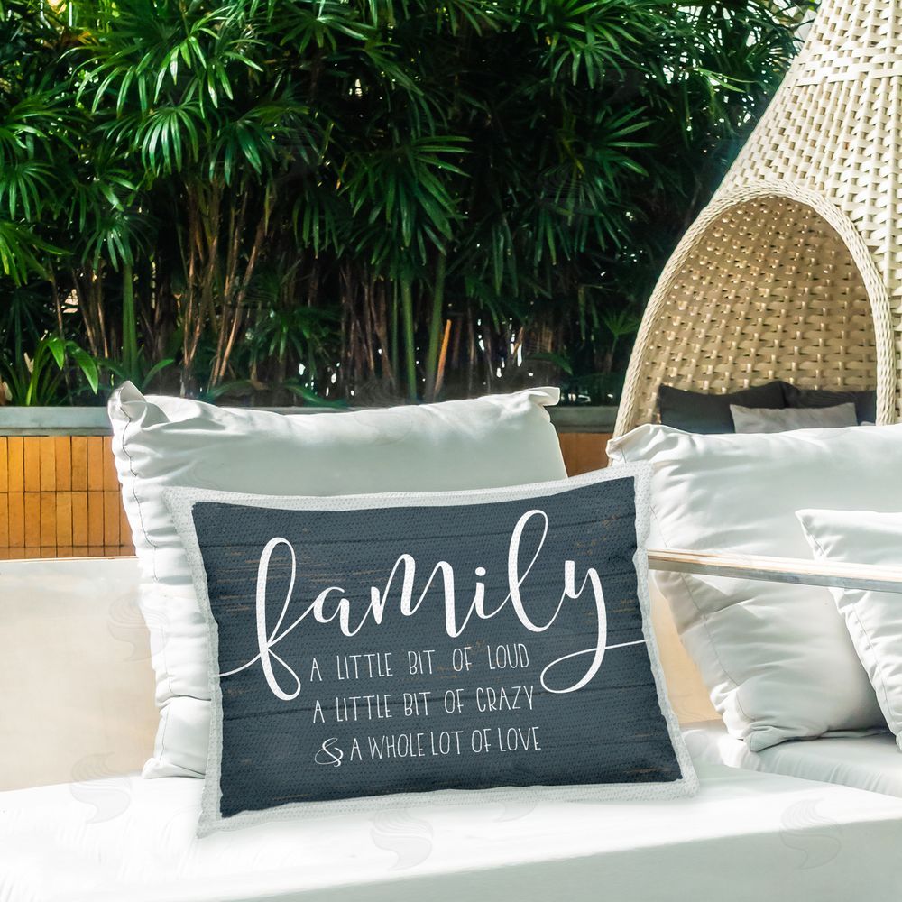 Lettered and Lined Loving Family Phrase Outdoor Quick-Dry Polyester Printed Throw Pillow in Back Yard