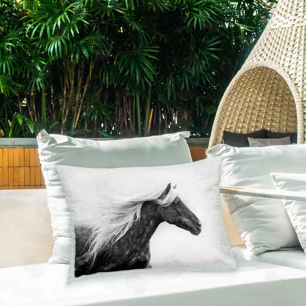 PH Burchett Dark Horse with White Mane Outdoor Quick-Dry Polyester Printed Throw Pillow in Back Yard