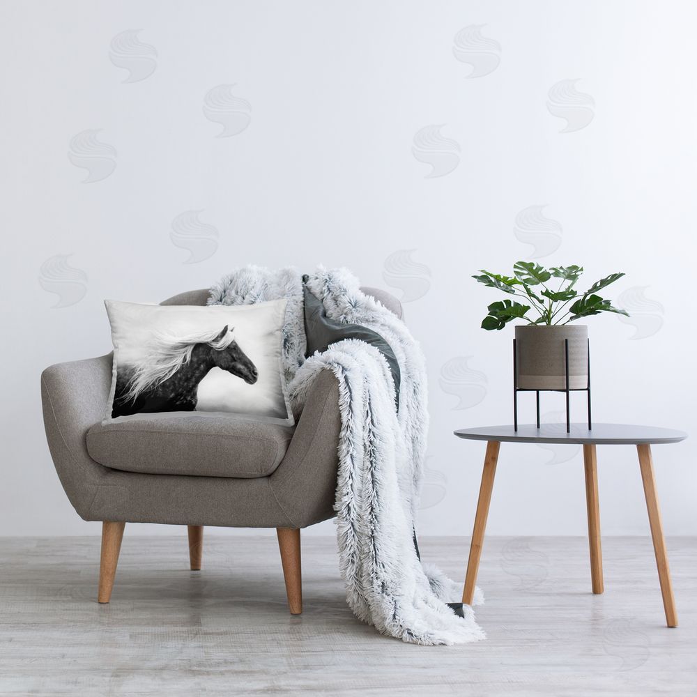 PH Burchett Dark Horse with White Mane Printed Plush Polyester Throw Pillow On Chair