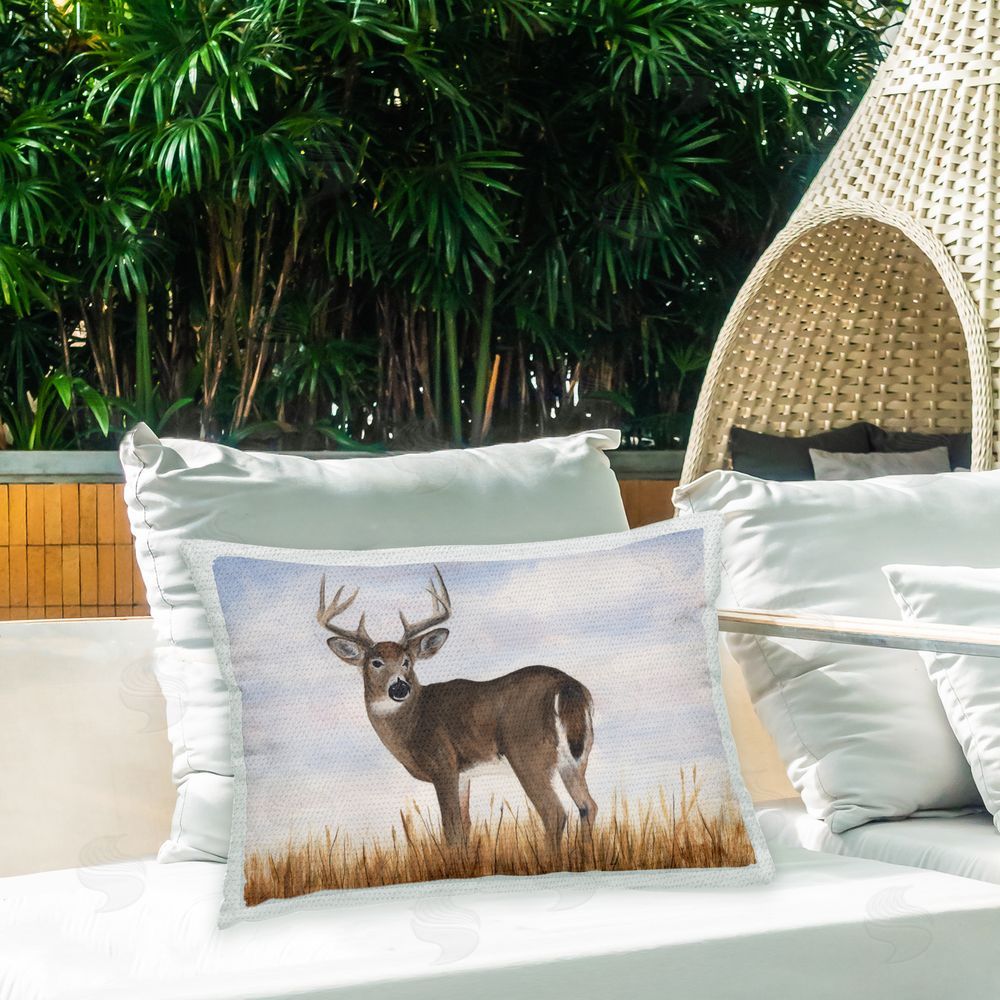 Michael Willett Deer Gazing in Nature Outdoor Quick-Dry Polyester Printed Throw Pillow in Back Yard