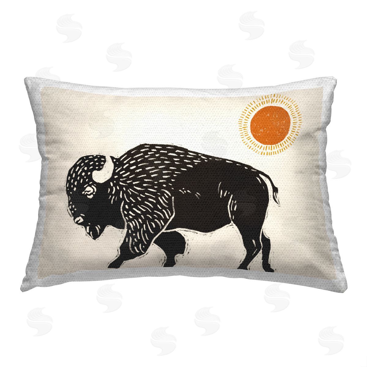 Victoria Barnes Boho Bison & Sun Outdoor Quick-Dry Polyester Printed Throw Pillow