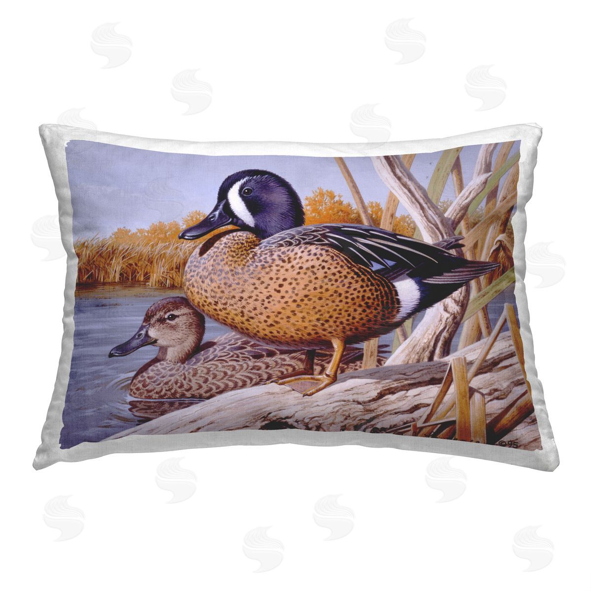 Rod Lawrence Ducks in Pond Nature Printed Plush Polyester Throw Pillow