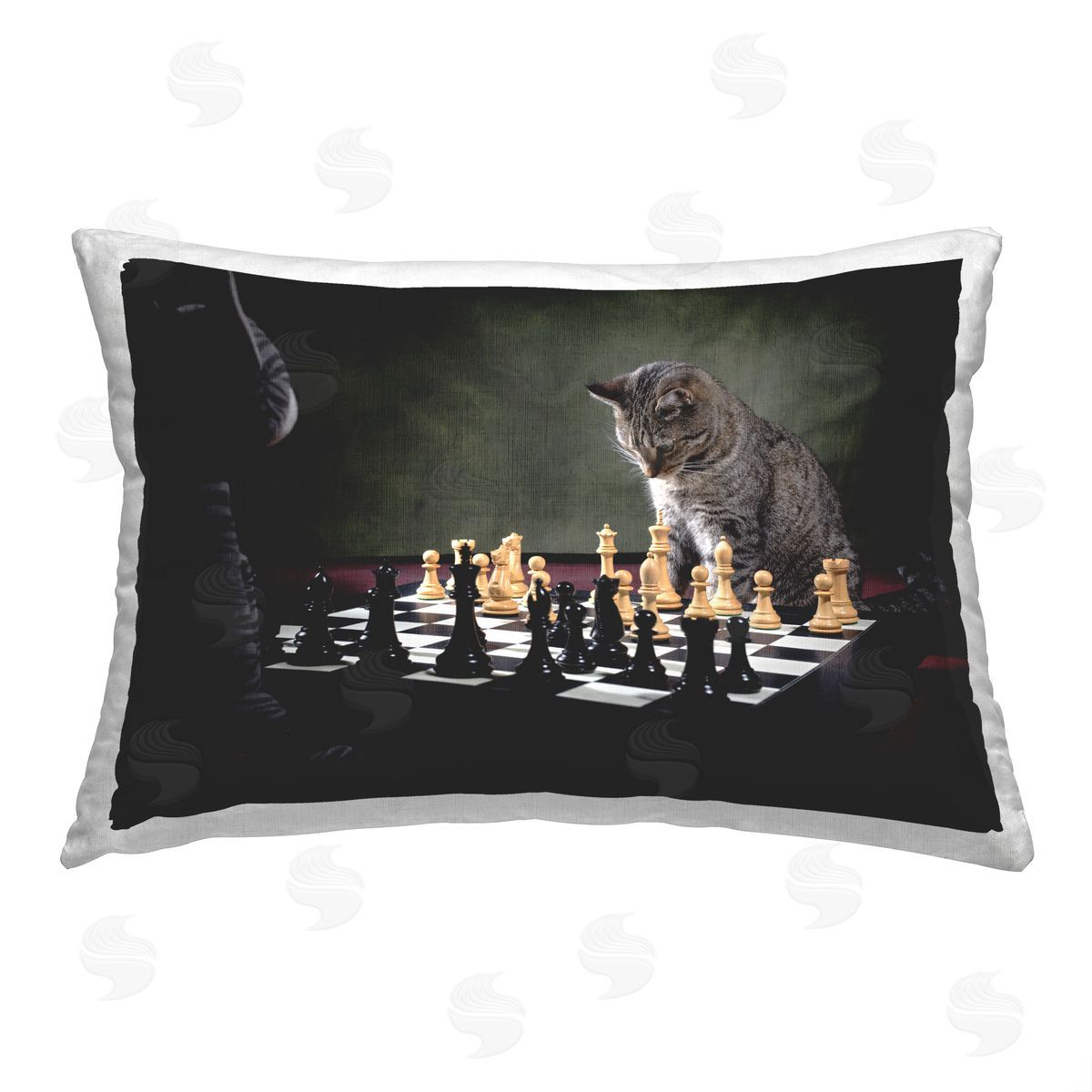 Jonathan Casey Funny Cats Playing Chess Printed Plush Polyester Throw Pillow