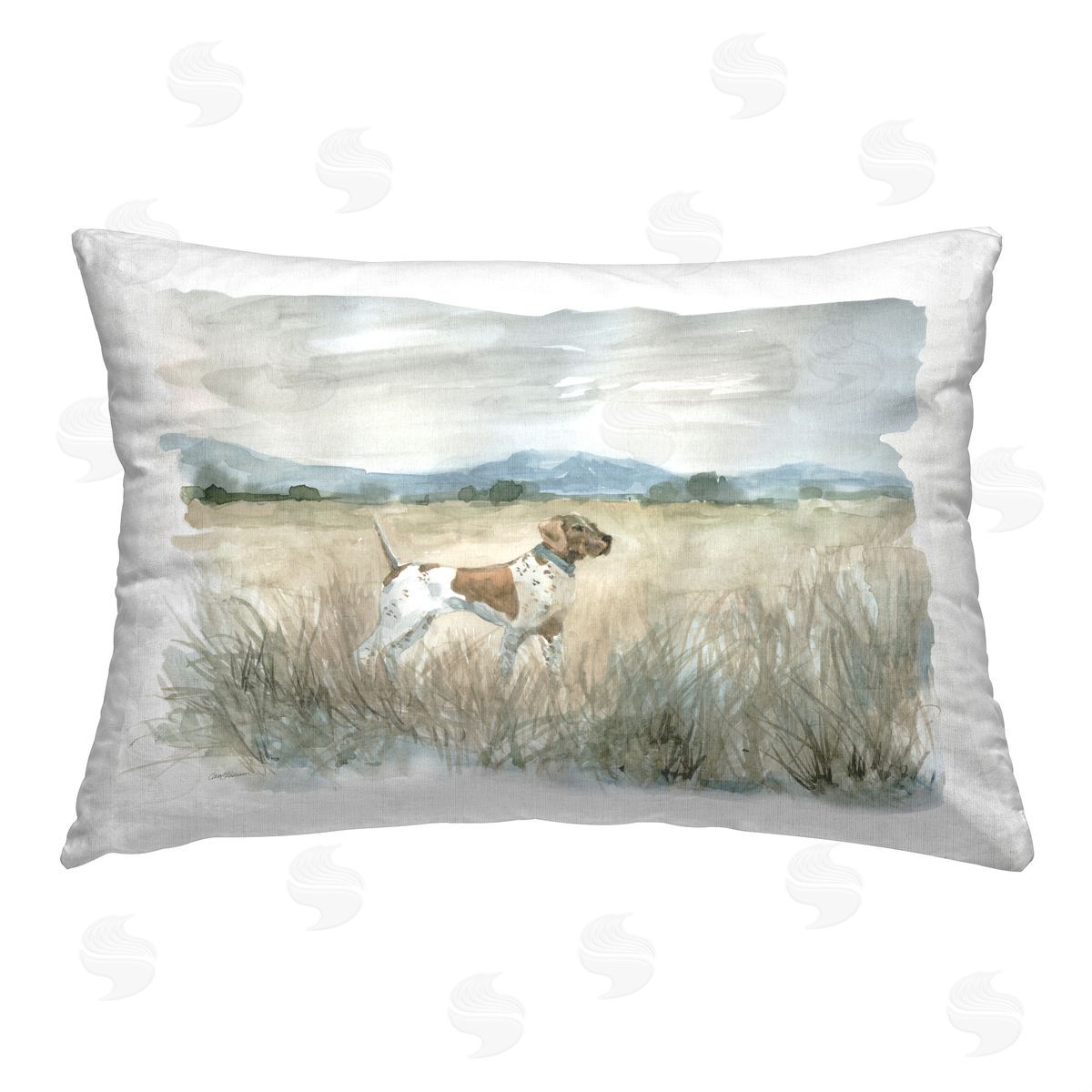 Carol Robinson Pointer Dog Rural Scenery Printed Plush Polyester Throw Pillow