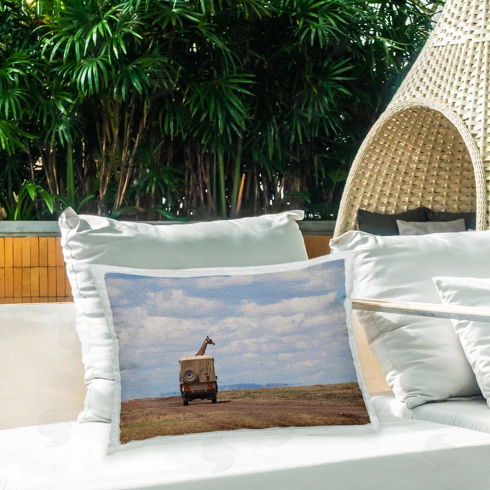 Marilyn Parver Giraffe in Savanna Truck Outdoor Quick-Dry Polyester Printed Throw Pillow in Back Yard