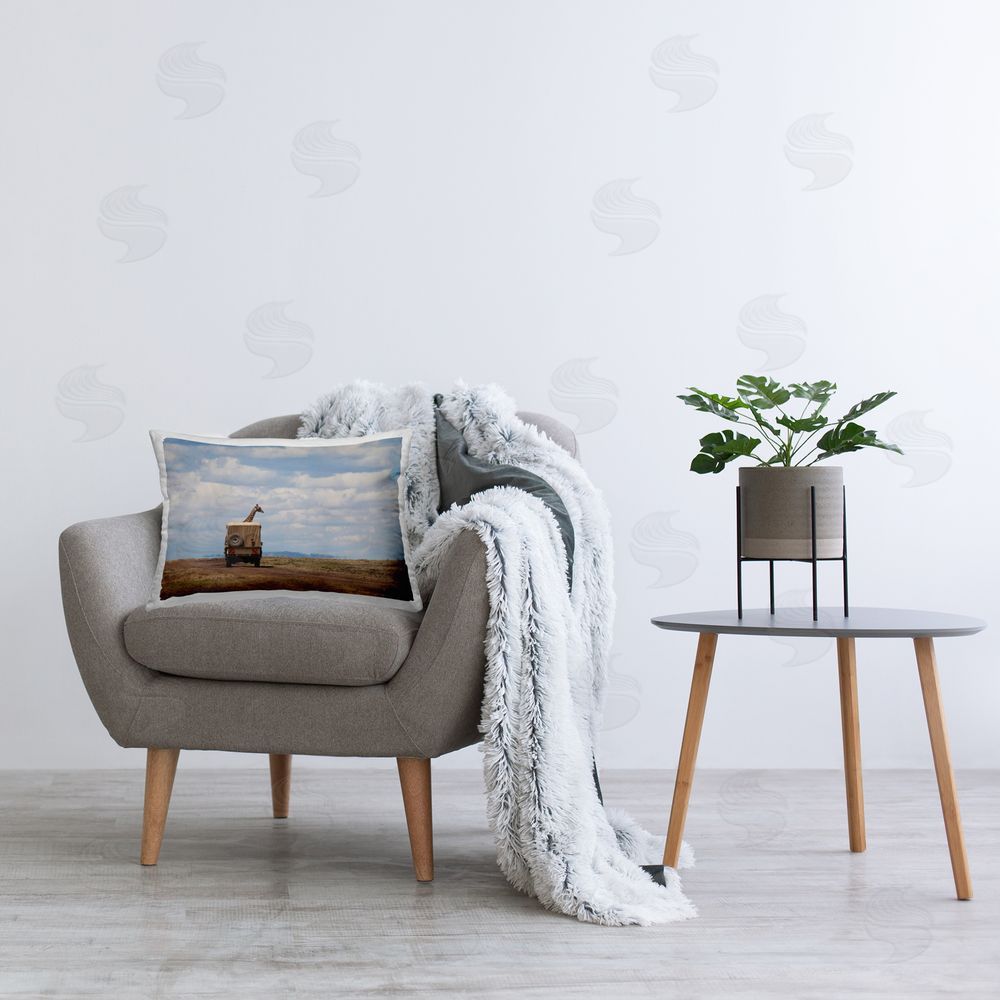 Marilyn Parver Giraffe in Savanna Truck Printed Plush Polyester Throw Pillow On Chair
