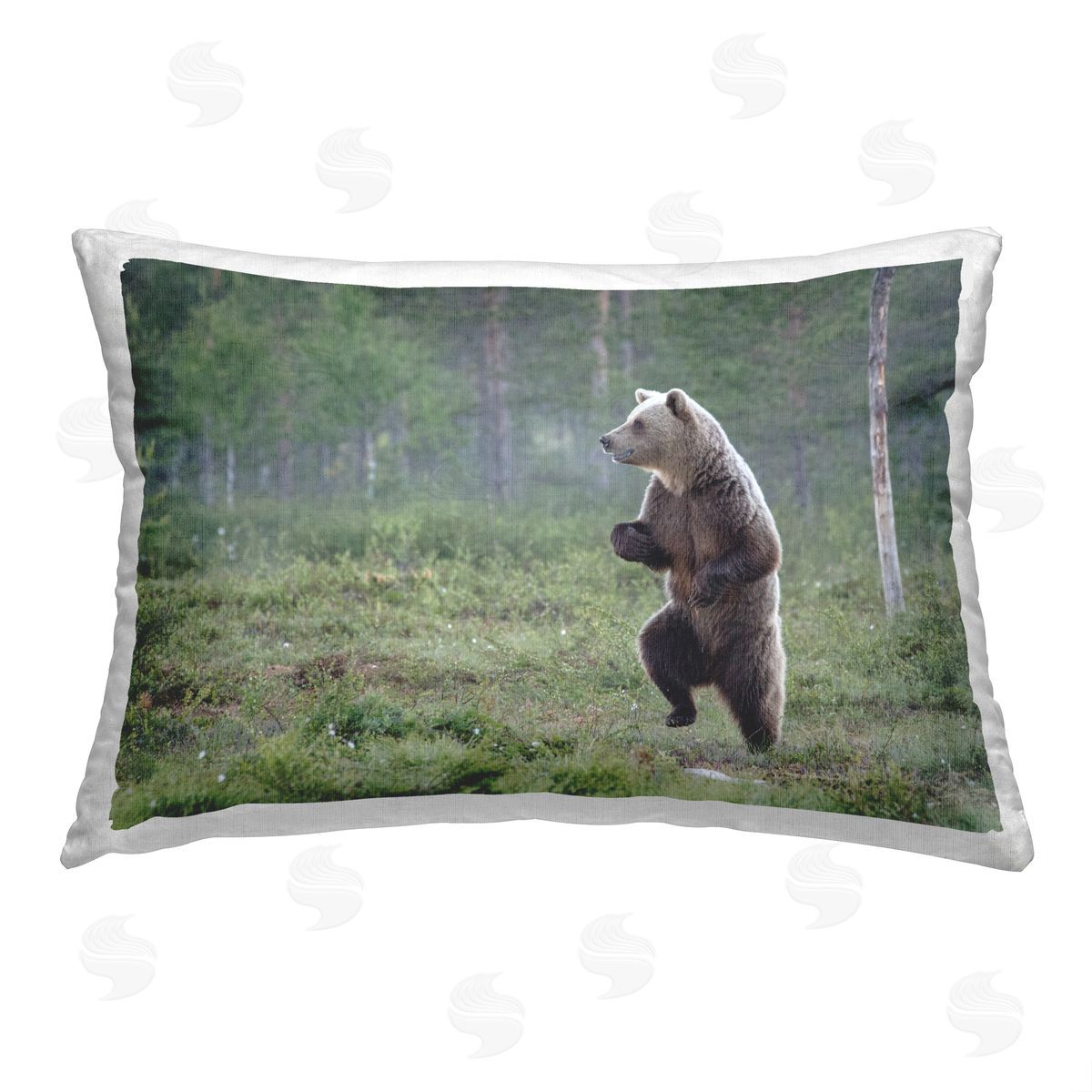 Alex Jevon Bear Standing in Forest Printed Plush Polyester Throw Pillow