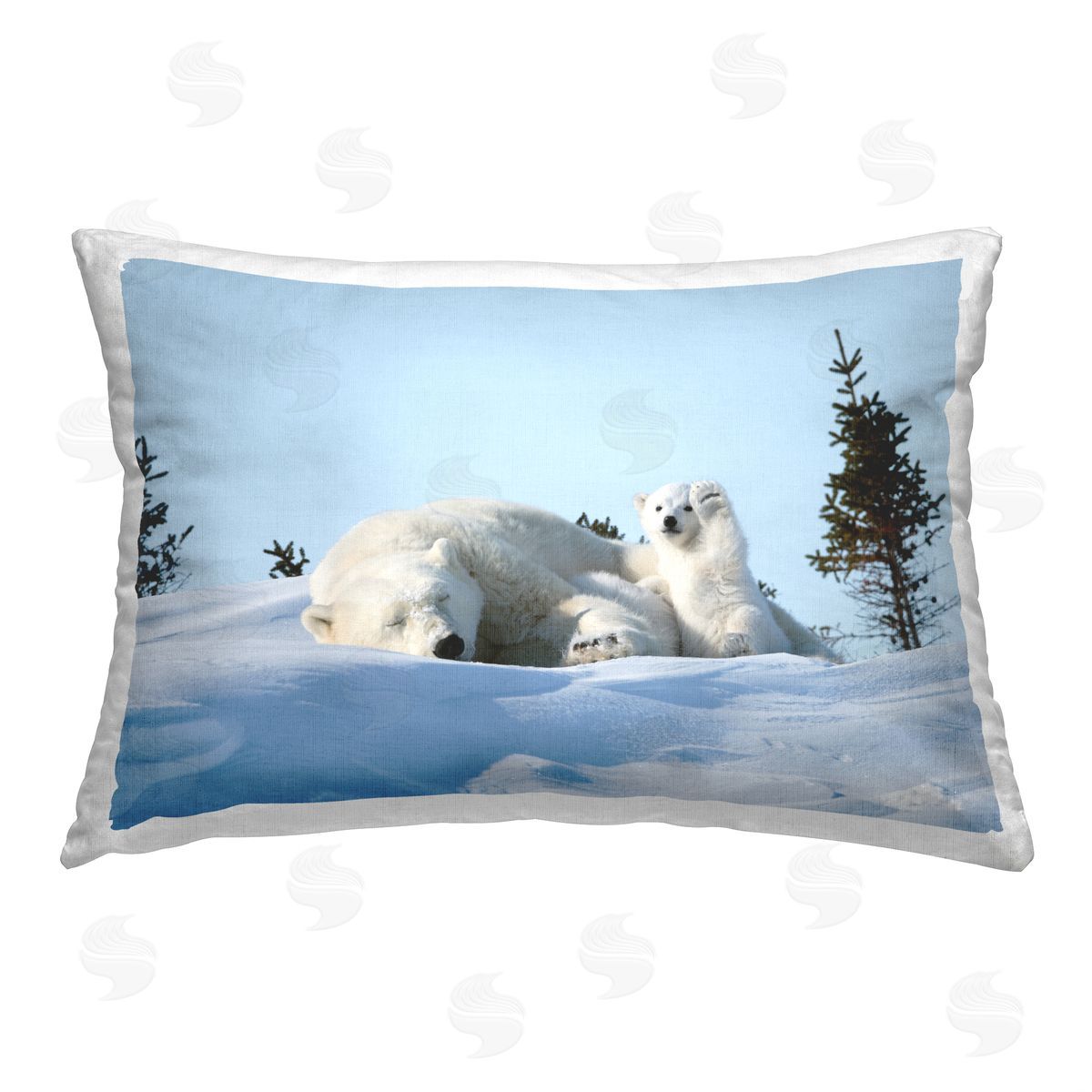 Philip Marazzi Polar Bear & Cub in Snow Printed Plush Polyester Throw Pillow