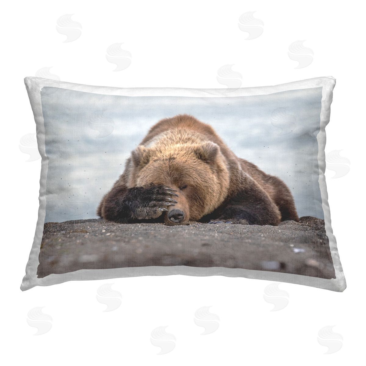 Eric Fisher Morning Blues Bear Printed Plush Polyester Throw Pillow