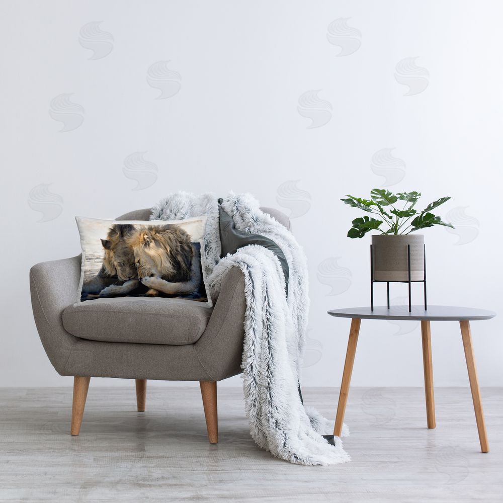 Bernhard Esterer Funny Gossiping Lions Printed Plush Polyester Throw Pillow On Chair