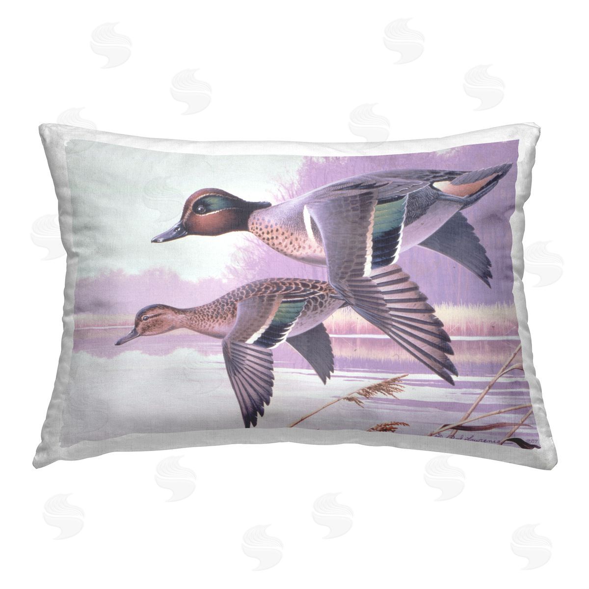 Rod Lawrence Flying Ducks Scenery Printed Plush Polyester Throw Pillow