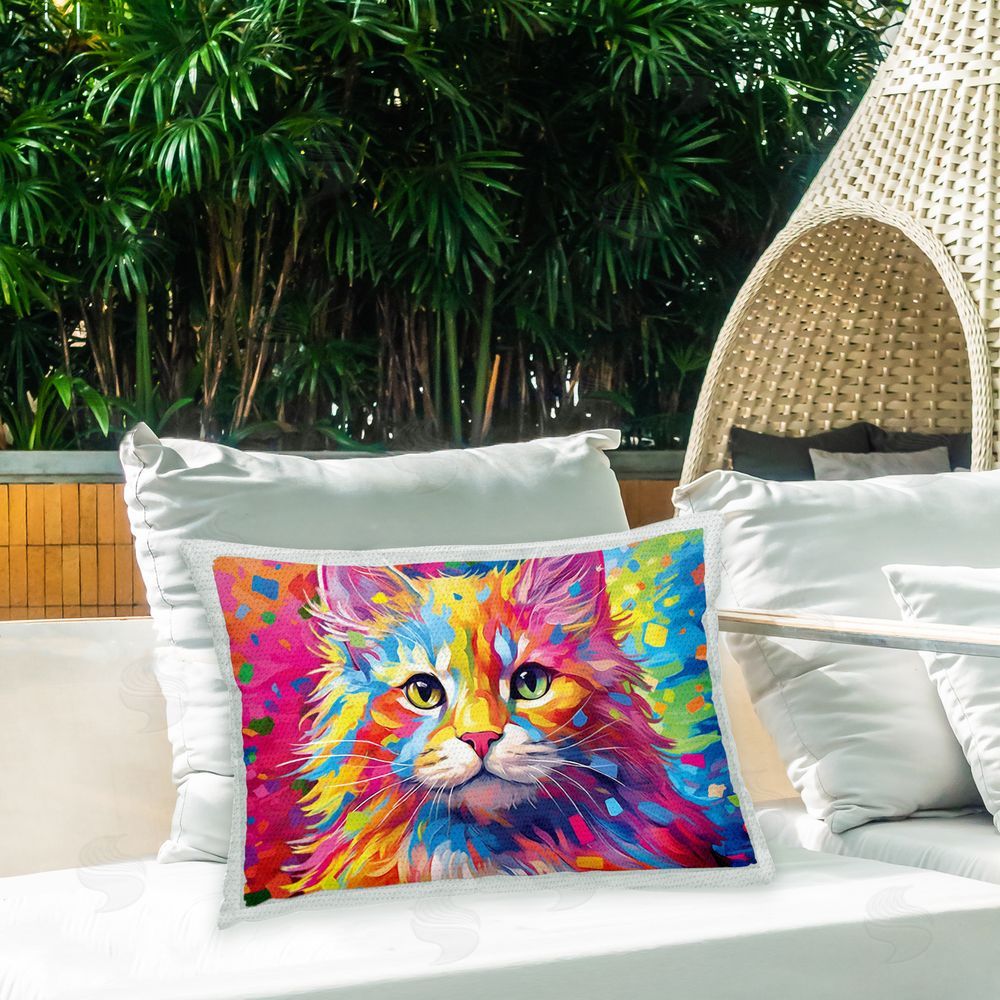 Image World Modern Patterned Cat Outdoor Quick-Dry Polyester Printed Throw Pillow in Back Yard