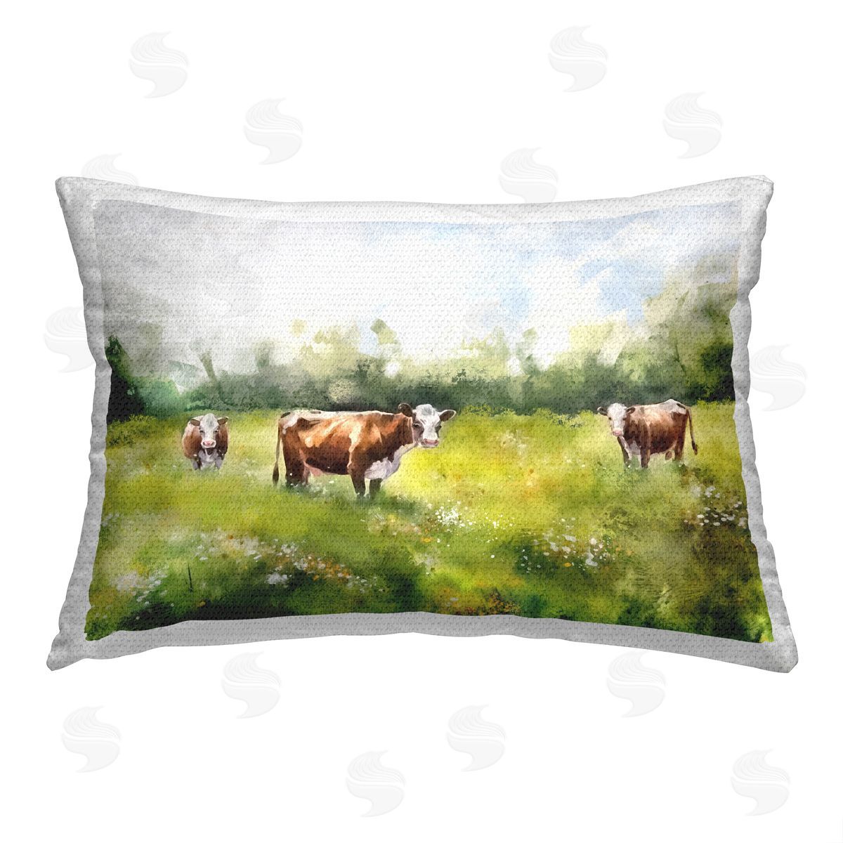 Ziwei Li Charming Cows in Field Outdoor Quick-Dry Polyester Printed Throw Pillow