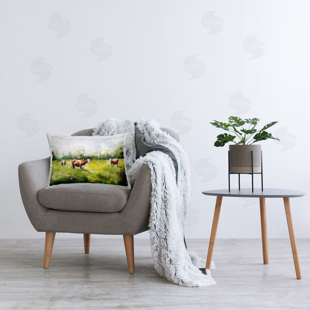 Ziwei Li Charming Cows in Field Printed Plush Polyester Throw Pillow On Chair