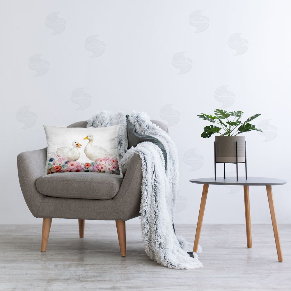 Ziwei Li Floral Goose Duo Printed Plush Polyester Throw Pillow On Chair