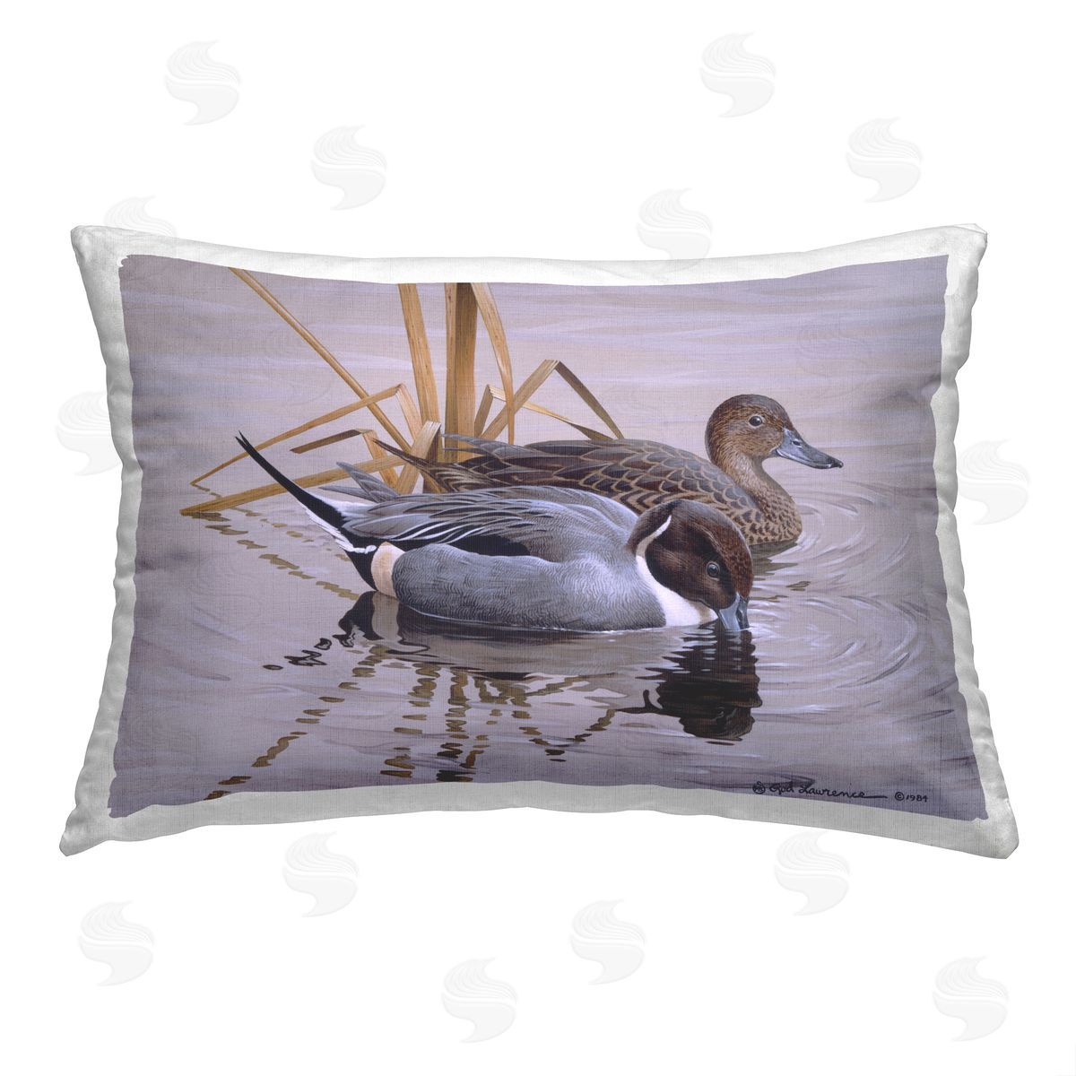 Rod Lawrence Ducks with Pond Ripples Printed Plush Polyester Throw Pillow