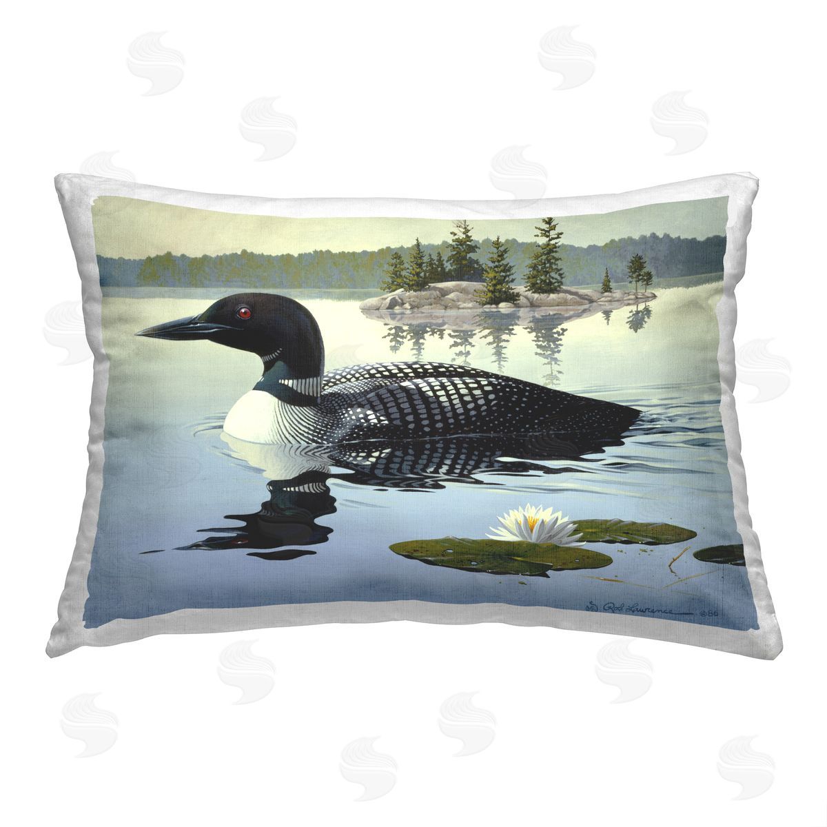 Rod Lawrence Duck & Pond Lily Printed Plush Polyester Throw Pillow