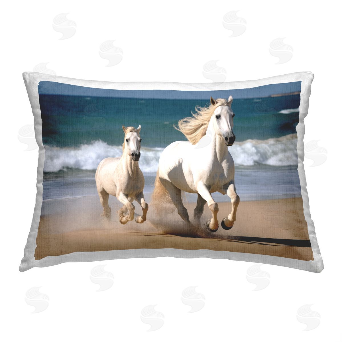Ray Powers Seaside Galloping Horses Printed Plush Polyester Throw Pillow