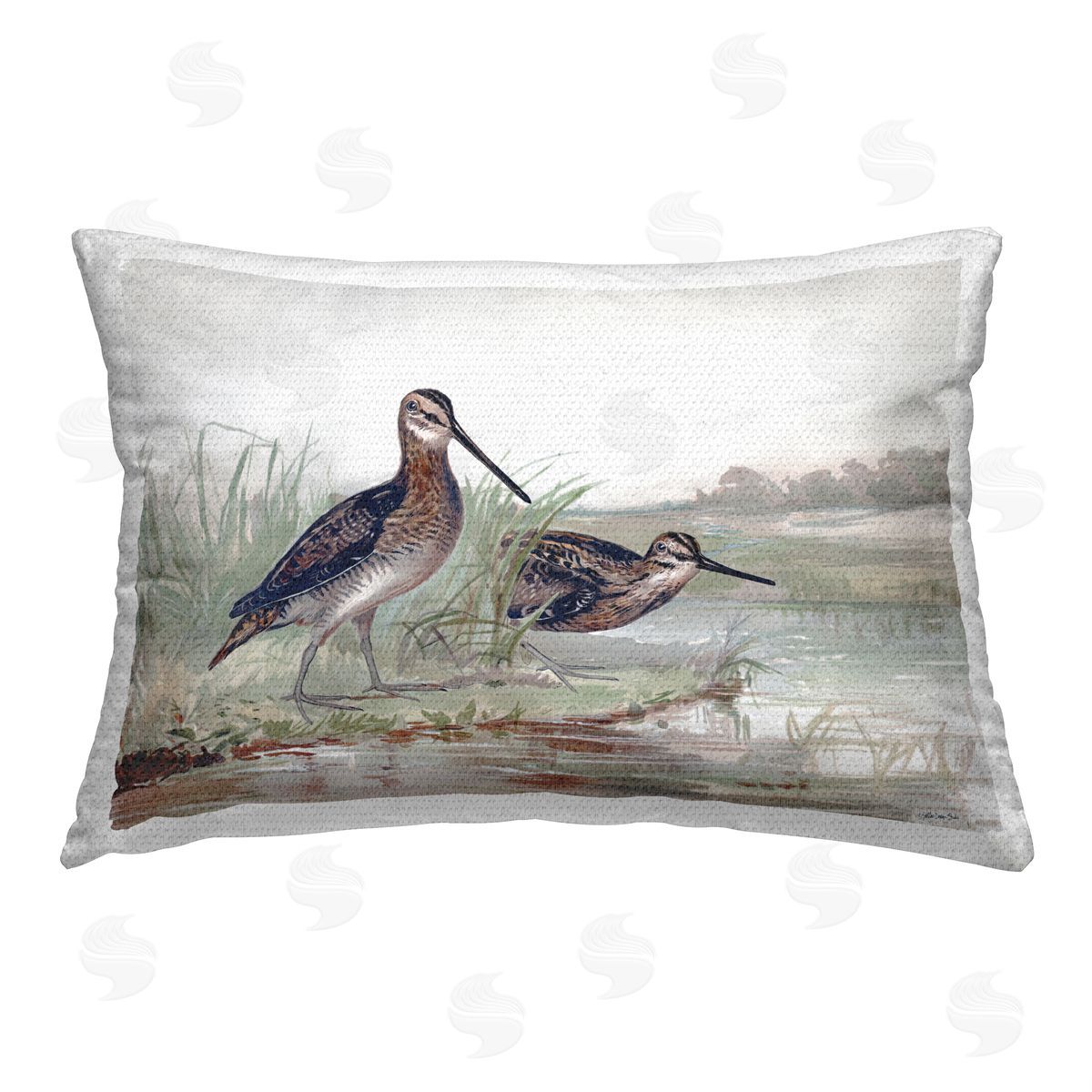 Stellar Design Studio Coastal Birds at Pond Outdoor Quick-Dry Polyester Printed Throw Pillow