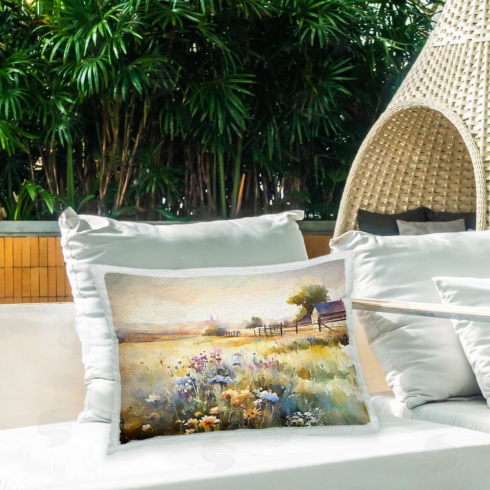 Ramona Murdock Modern Farmhouse Landscape Outdoor Quick-Dry Polyester Printed Throw Pillow in Back Yard