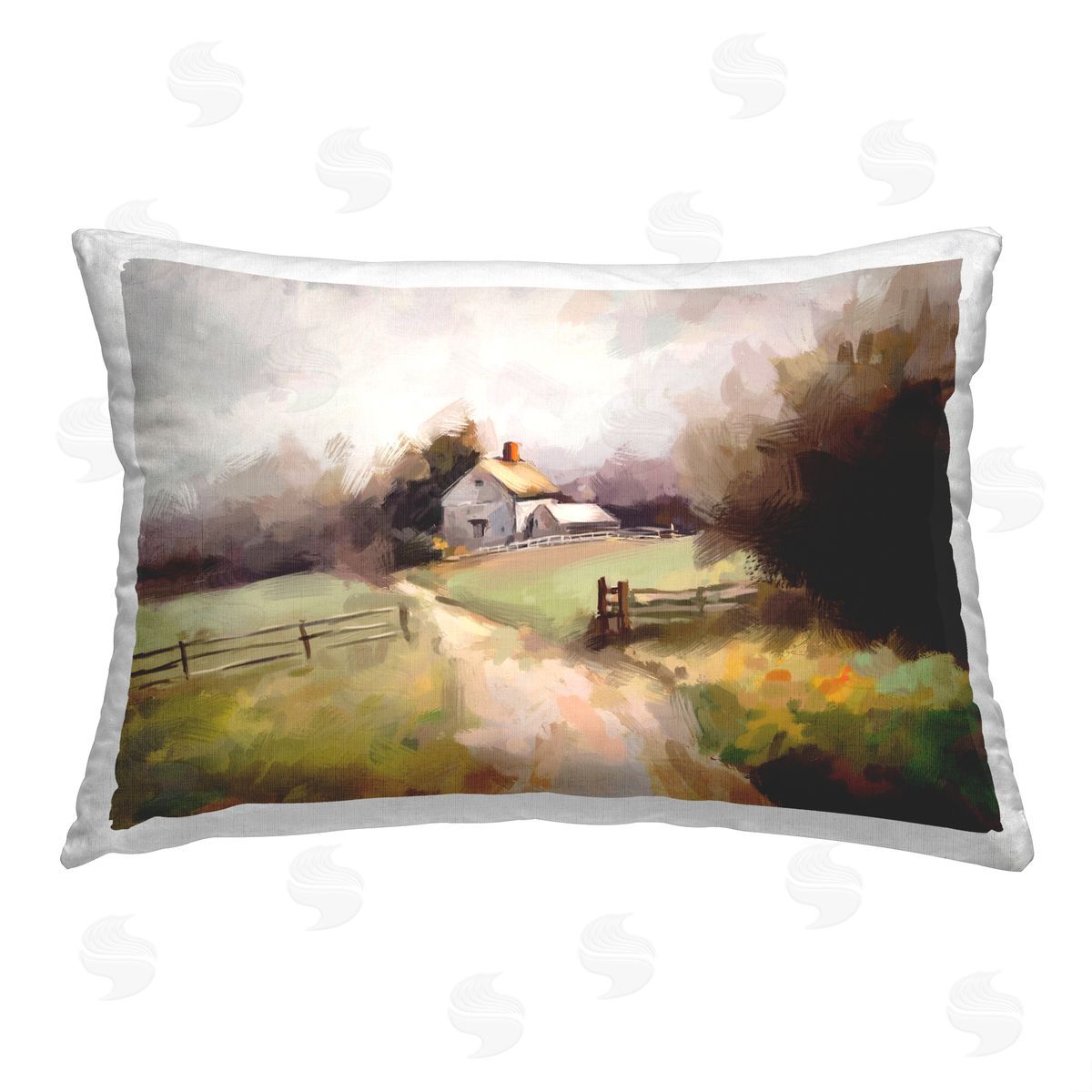 Ziwei Li Distant Countryside Barn Printed Plush Polyester Throw Pillow