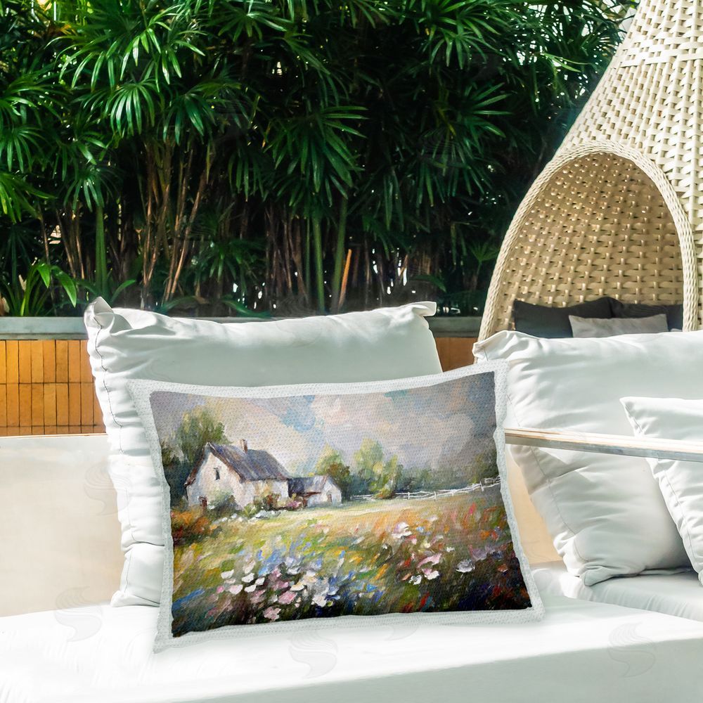 Ramona Murdock Country Cottage Meadow Outdoor Quick-Dry Polyester Printed Throw Pillow in Back Yard