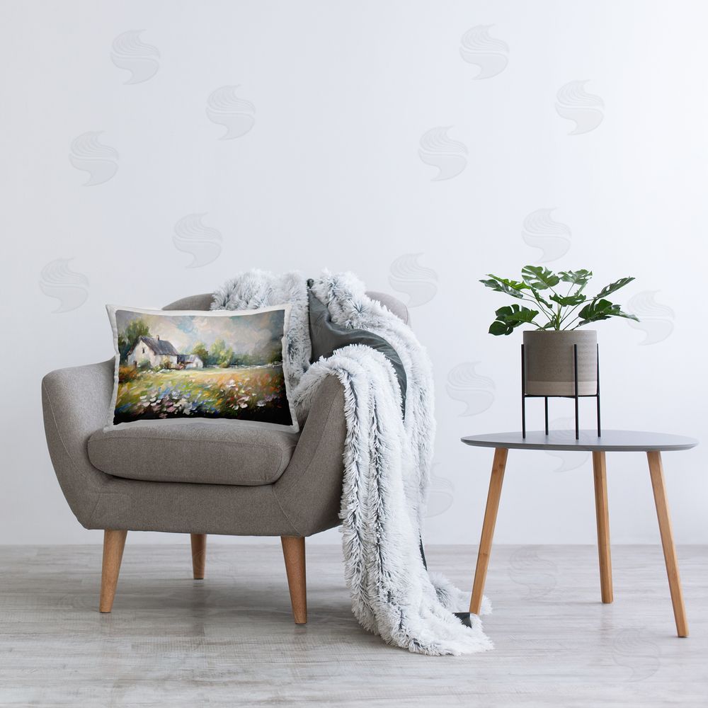 Ramona Murdock Country Cottage Meadow Printed Plush Polyester Throw Pillow On Chair
