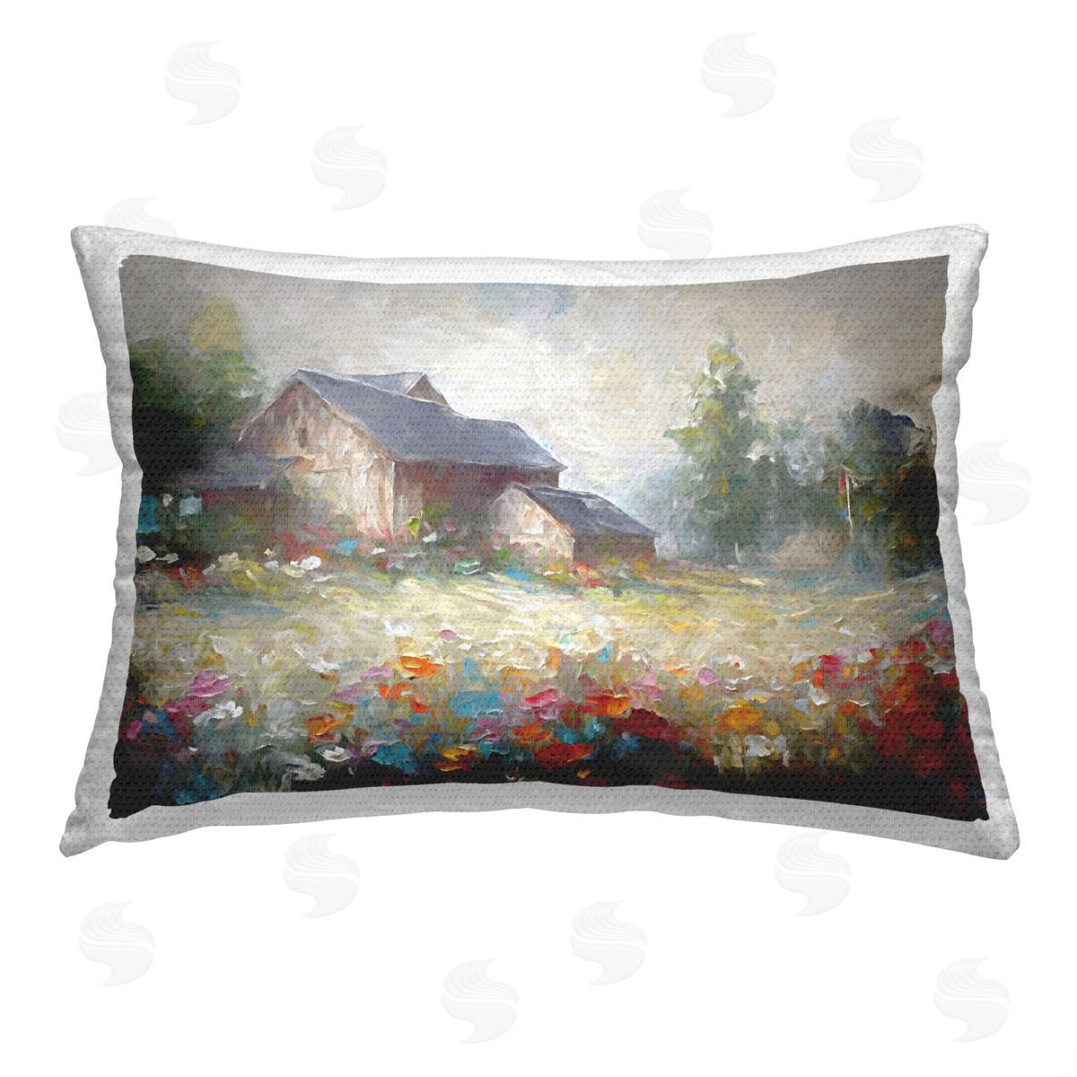 Ramona Murdock Barn with Abstract Flowers Outdoor Quick-Dry Polyester Printed Throw Pillow