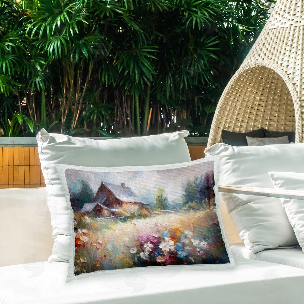 Ramona Murdock Modern Meadow Flowers Outdoor Quick-Dry Polyester Printed Throw Pillow in Back Yard
