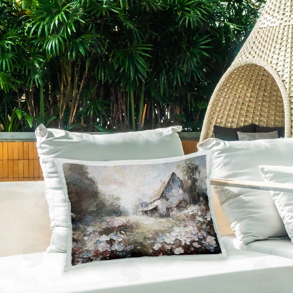 Ramona Murdock Grey Abstract Cottage Outdoor Quick-Dry Polyester Printed Throw Pillow in Back Yard