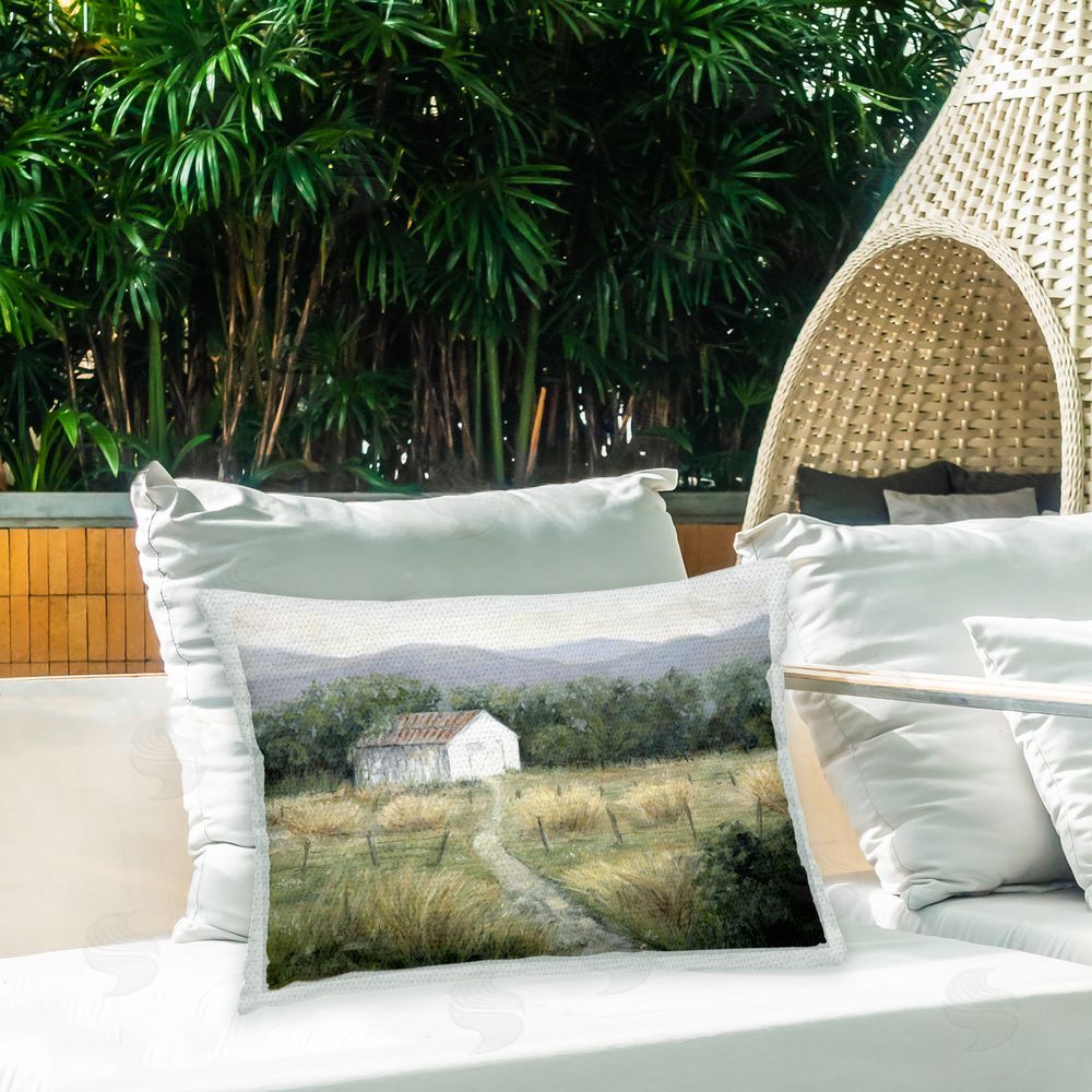 Erica Christopher Traditional Rural Cottage Outdoor Quick-Dry Polyester Printed Throw Pillow in Back Yard