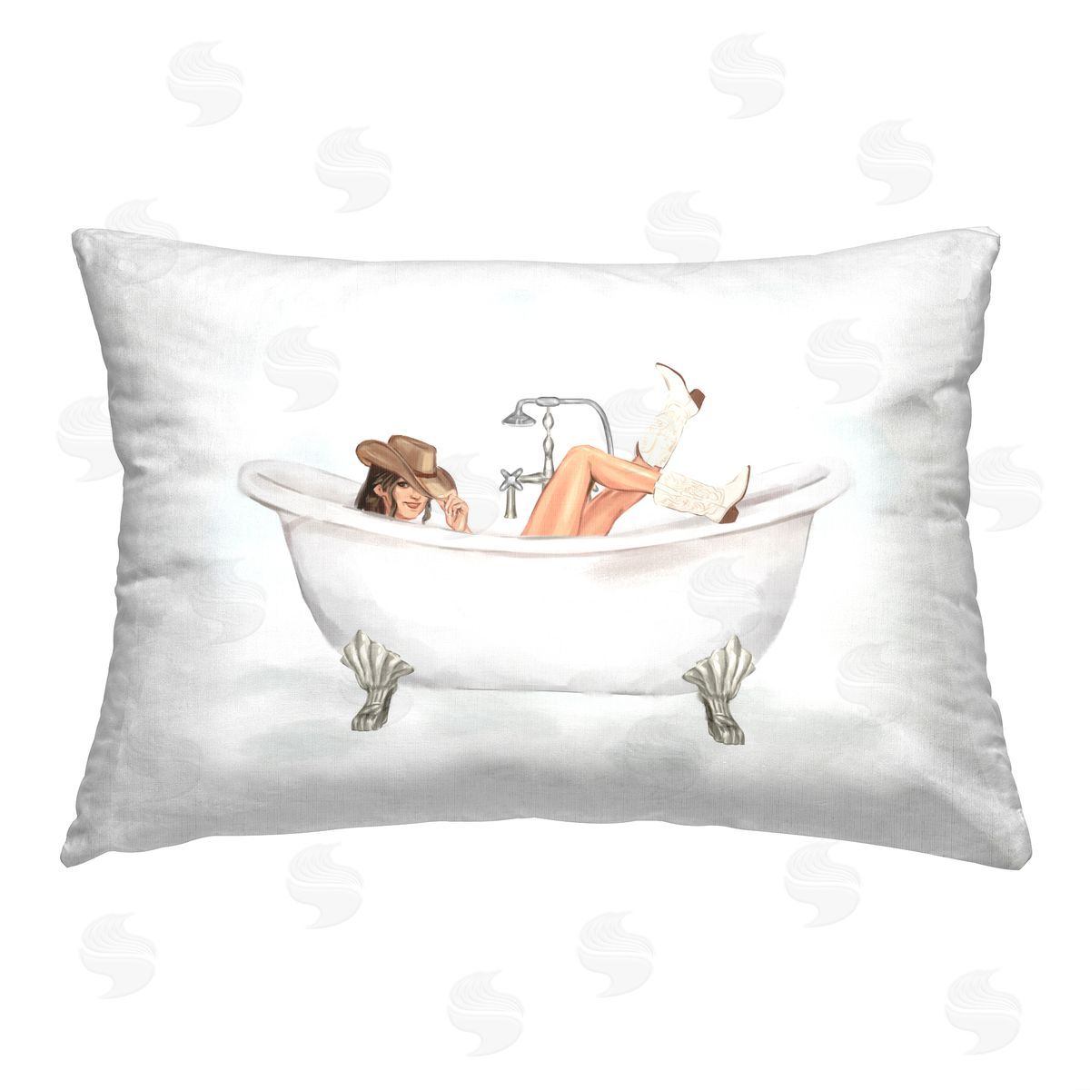 Ziwei Li Cowgirl in Bathtub Printed Plush Polyester Throw Pillow