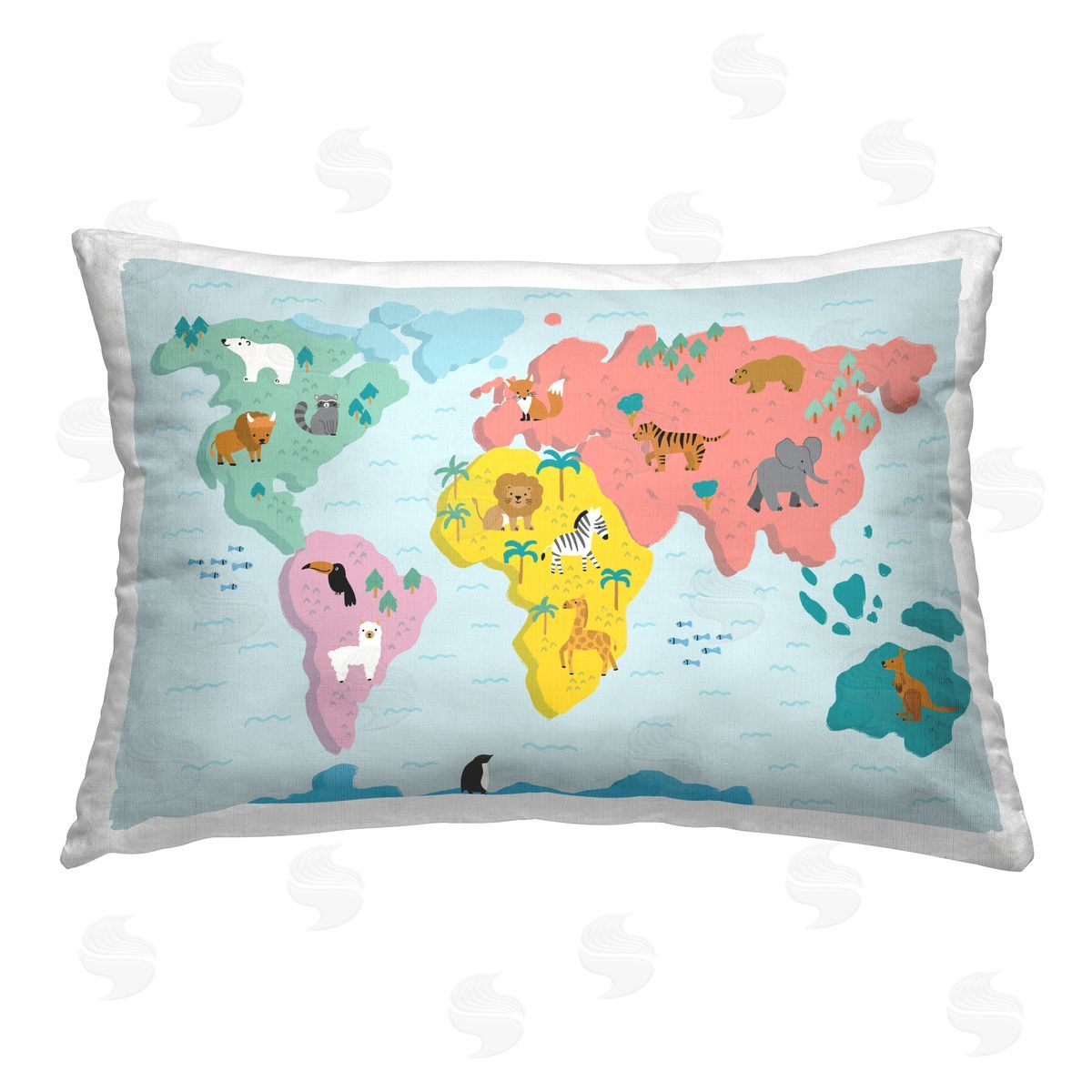 Dominika Godette Educational Wildlife Map Printed Plush Polyester Throw Pillow