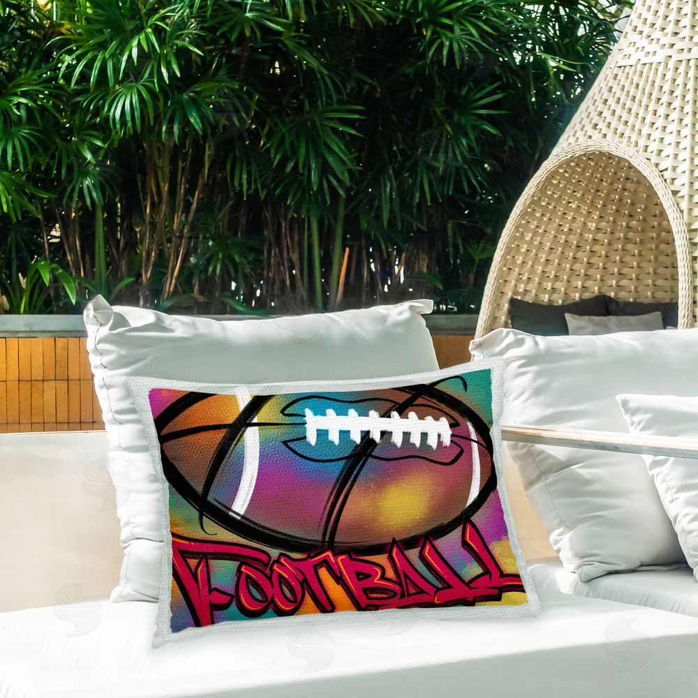 Marcus Prime Football Sports Graffiti Outdoor Quick-Dry Polyester Printed Throw Pillow in Back Yard