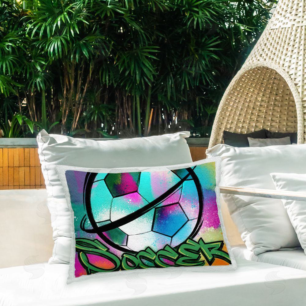 Marcus Prime Soccer Sports Graffiti Outdoor Quick-Dry Polyester Printed Throw Pillow in Back Yard