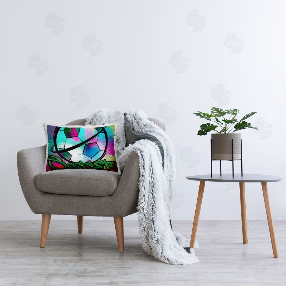 Marcus Prime Soccer Sports Graffiti Printed Plush Polyester Throw Pillow On Chair