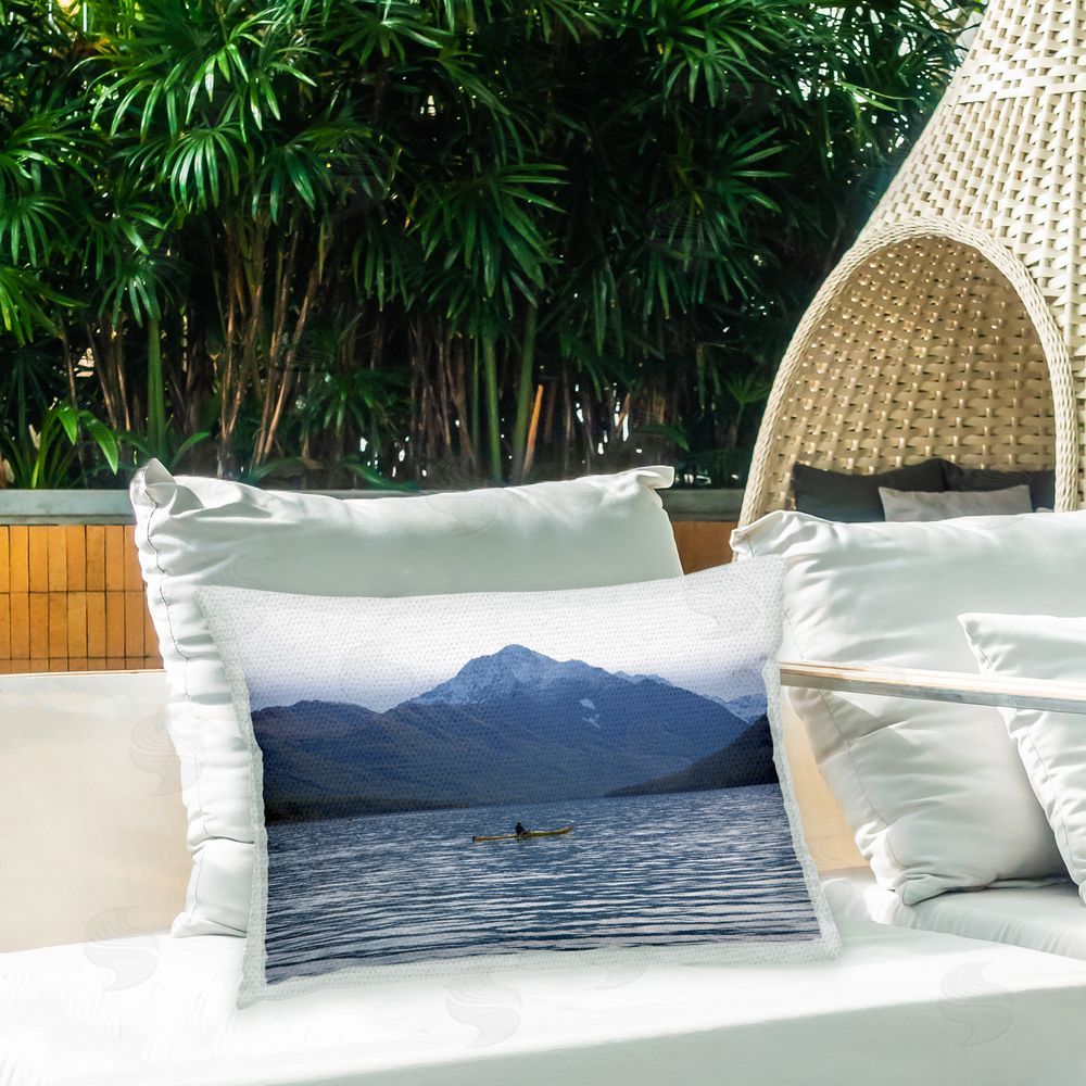 Daniel Sproul Canoeing Mountain Scenery Outdoor Quick-Dry Polyester Printed Throw Pillow in Back Yard