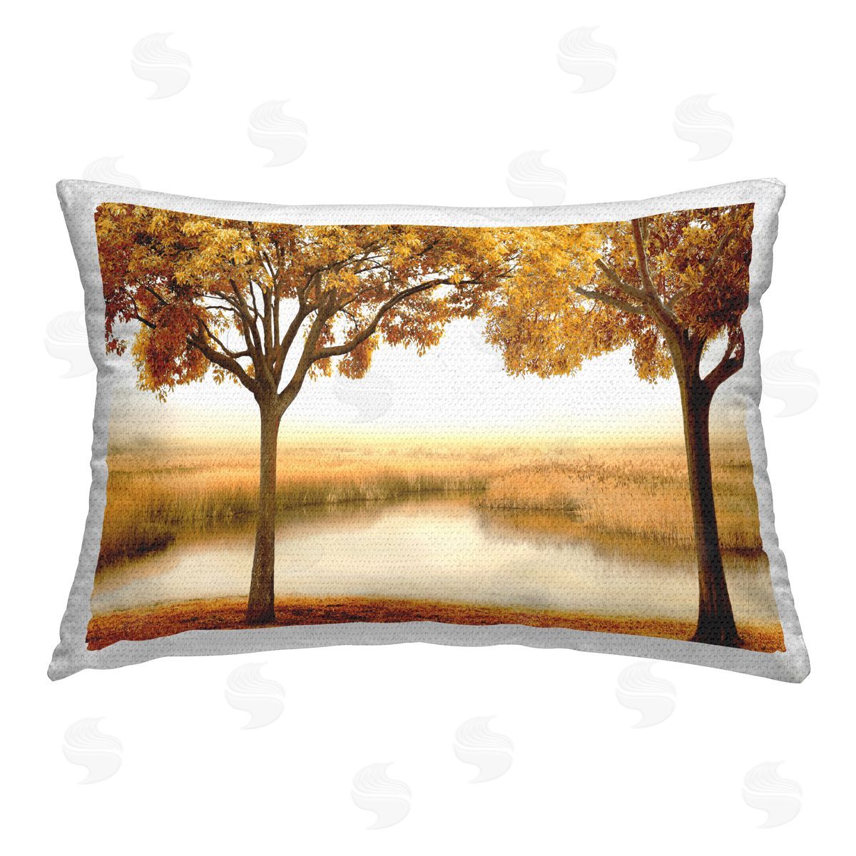 John Seba Fall Trees & Pond Outdoor Quick-Dry Polyester Printed Throw Pillow