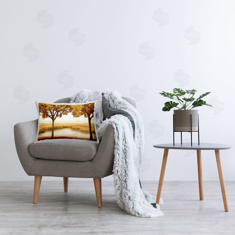 John Seba Fall Trees & Pond Printed Plush Polyester Throw Pillow On Chair