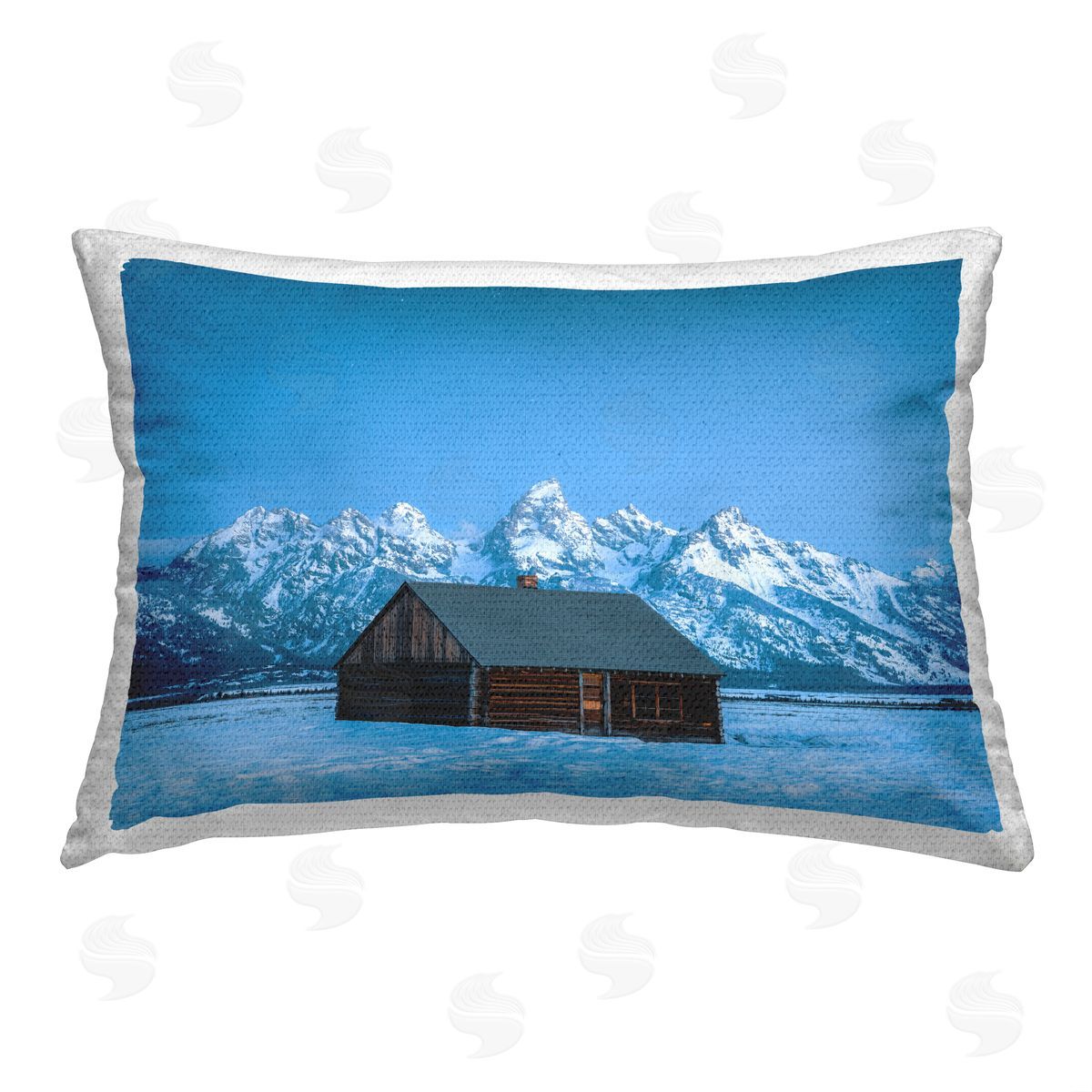 Jared Kreiss Log Cabin Snowy Scene Outdoor Quick-Dry Polyester Printed Throw Pillow