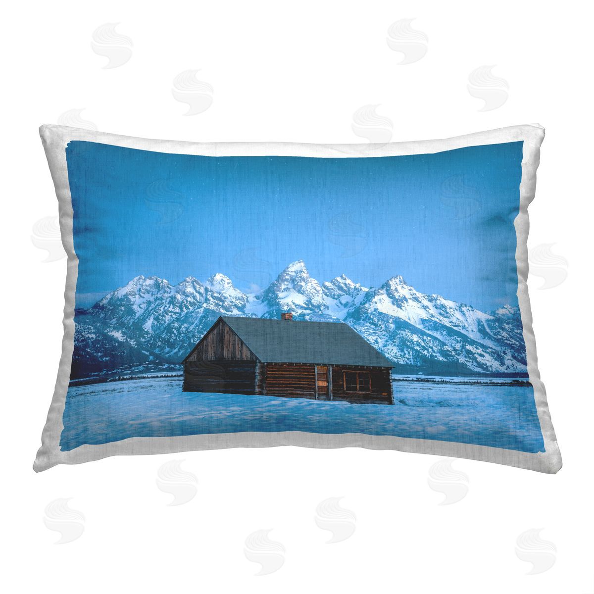 Jared Kreiss Log Cabin Snowy Scene Printed Plush Polyester Throw Pillow