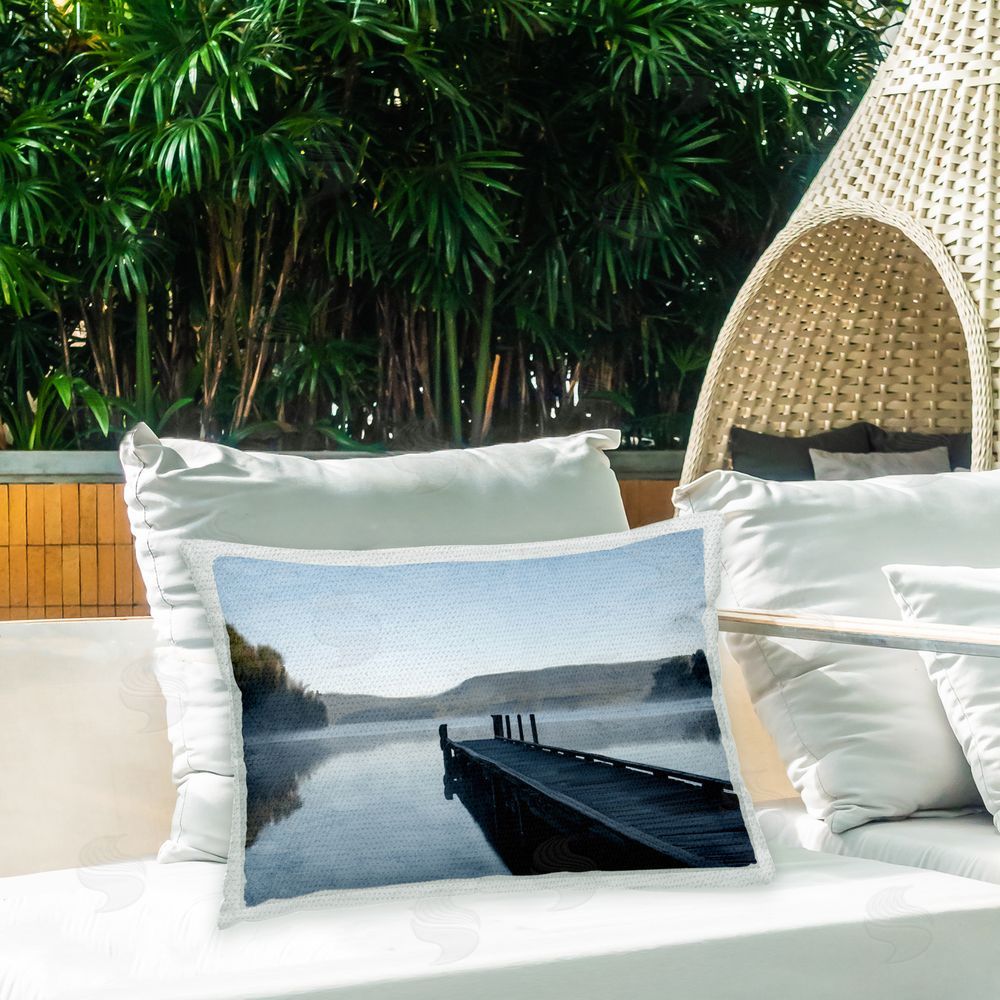 Kim Allen Long Dock at Lake Outdoor Quick-Dry Polyester Printed Throw Pillow in Back Yard
