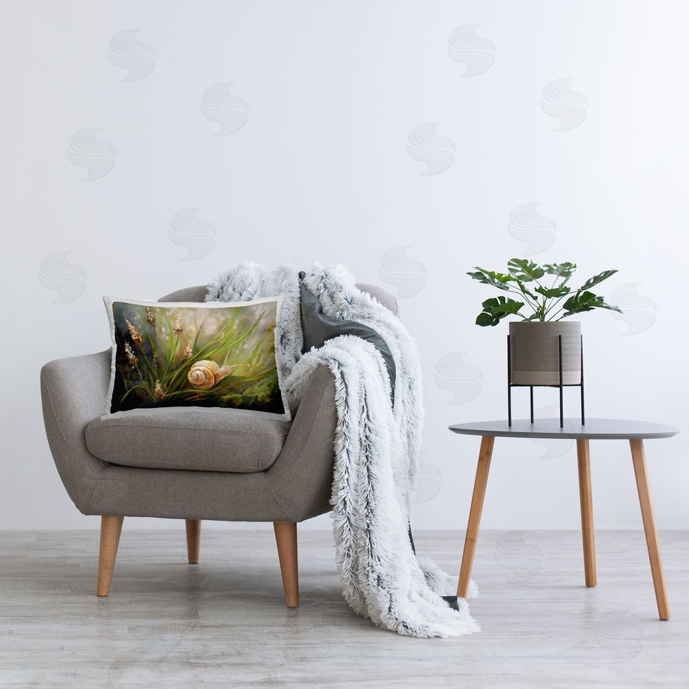 Ziwei Li Snail Resting on Grass Printed Plush Polyester Throw Pillow On Chair