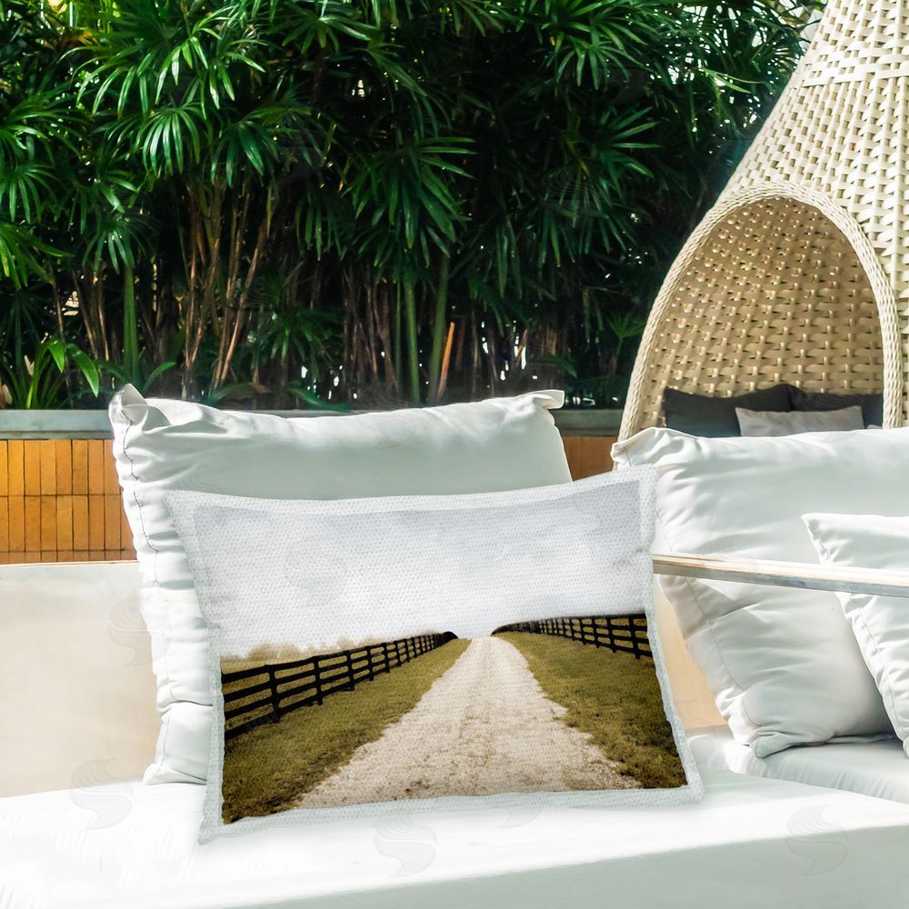 Ynon Mabat Country Road Between Fences Outdoor Quick-Dry Polyester Printed Throw Pillow in Back Yard