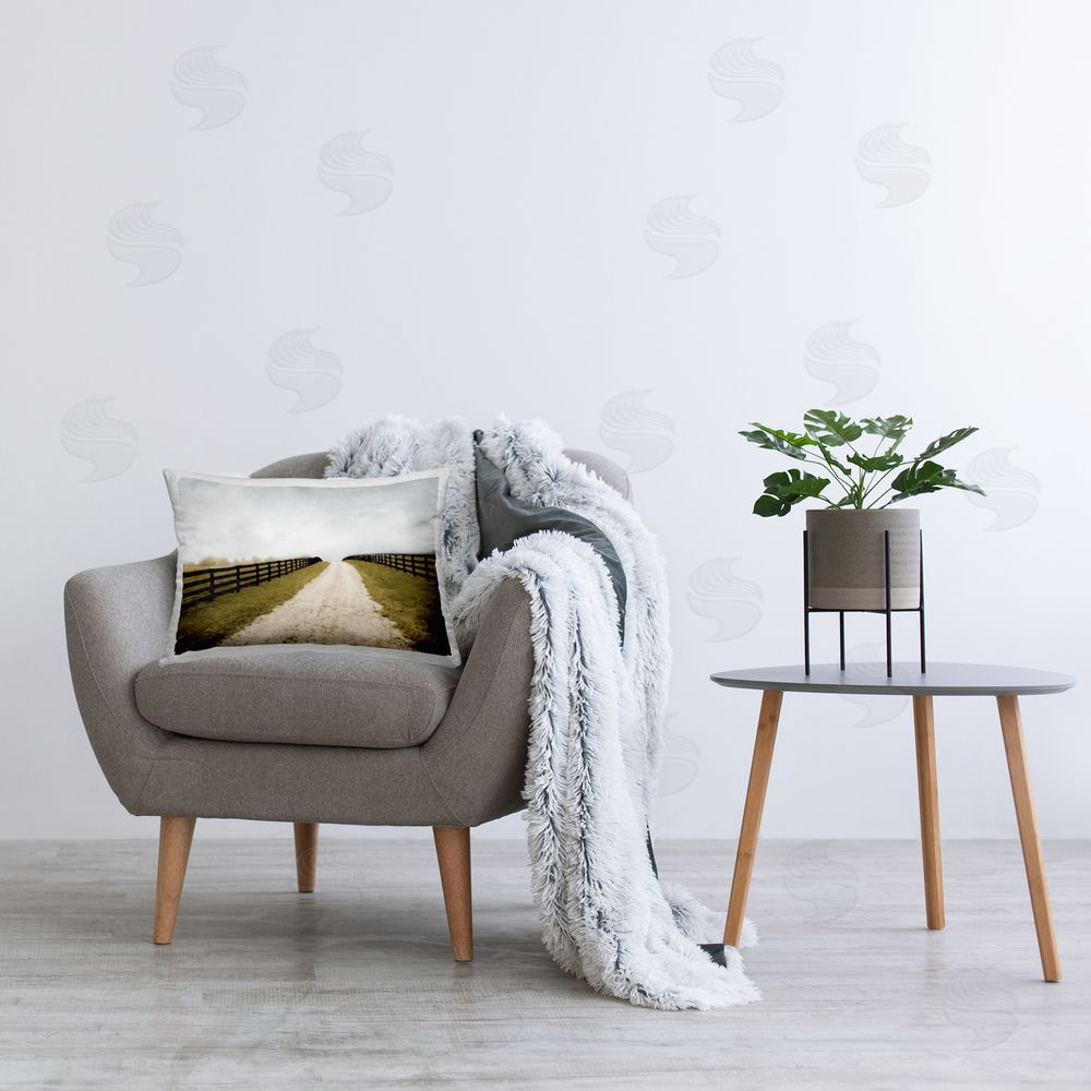 Ynon Mabat Country Road Between Fences Printed Plush Polyester Throw Pillow On Chair