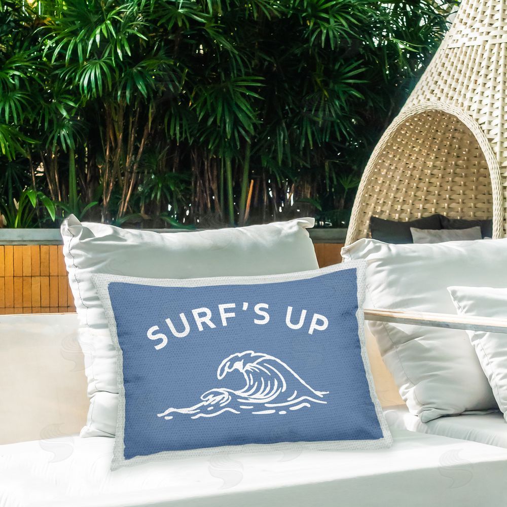 Stupell Studio Surf's Up Blue & White Outdoor Quick-Dry Polyester Printed Throw Pillow in Back Yard